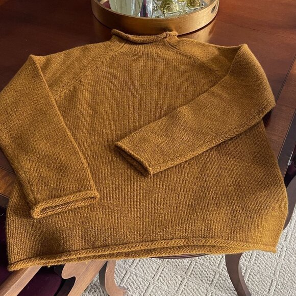 Vintage 90s J. Crew Wool Rollneck Mens Sweater Size Large Mustard Gold PERFECT - Picture 1 of 6